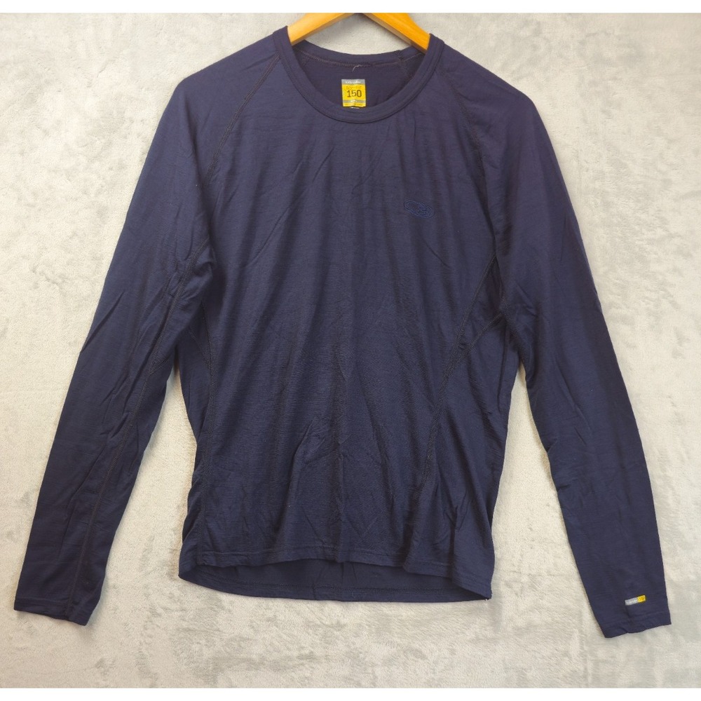 Icebreaker Shirt Mens Large Navy Bodyfit 150 Merino Wool Baselayer Crewneck